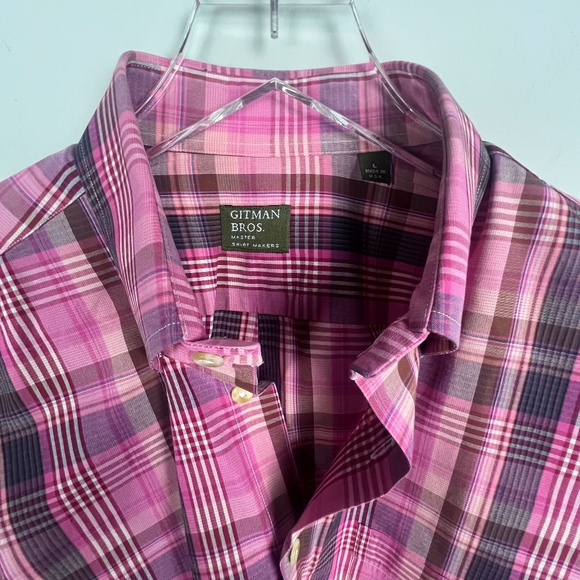 Vintage Gitman Brothers Men's Plaid Pink Dress Shirt Size Large Made in USA - Picture 3 of 12